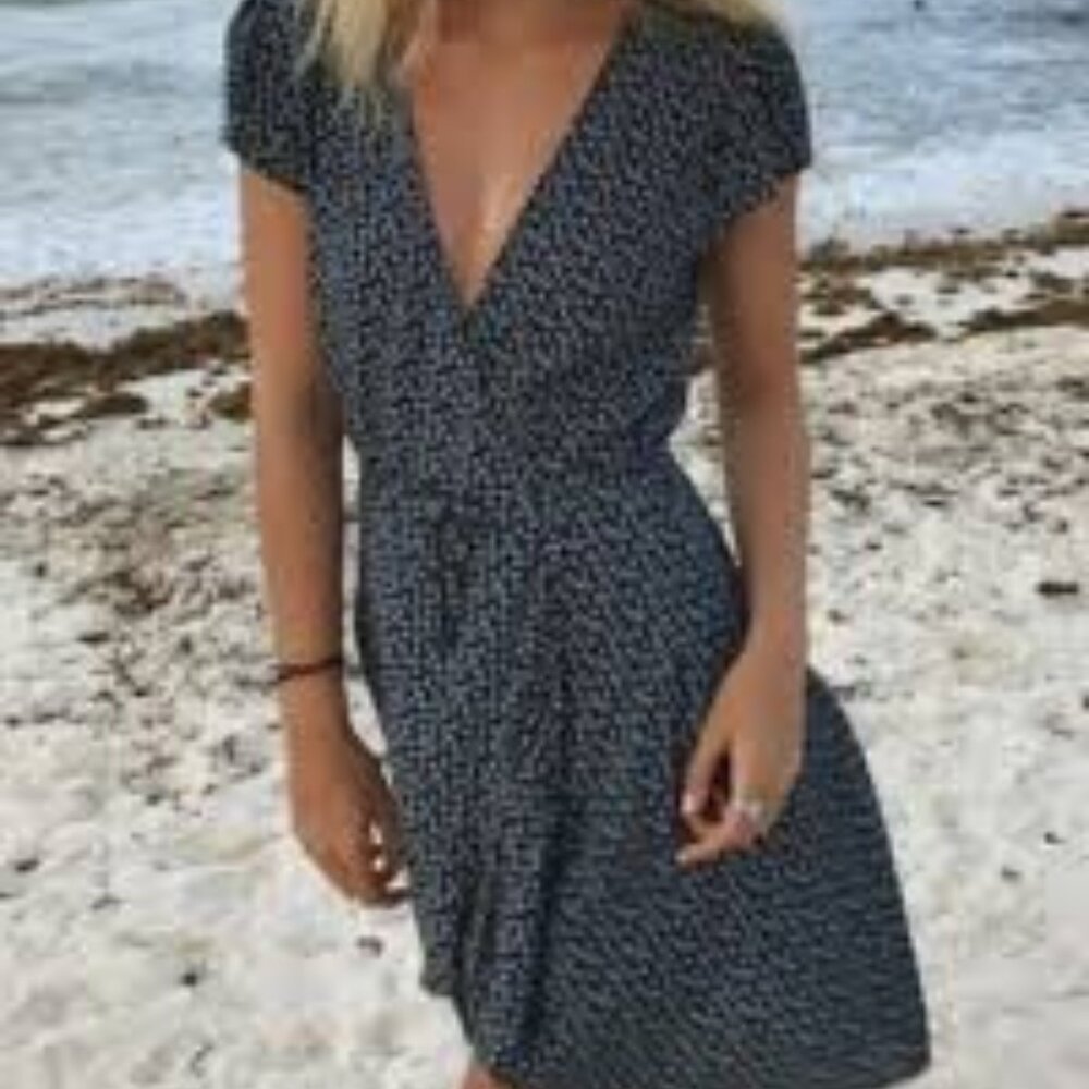 Brandy Melville Blue Robbie Wrap Dress (One Size)
